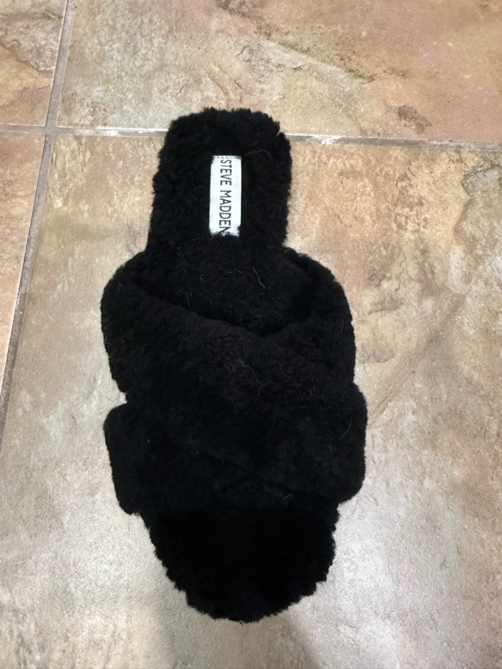 Steve Madden Black Fuzzy Slide Slipper 7.5
